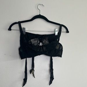 Agent Provocateur black lace bra and garter belt set with bow details
